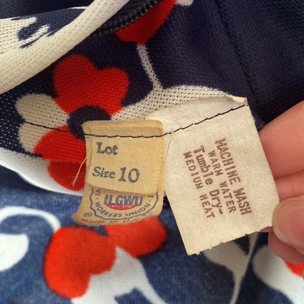 VTG 60’s Red White Navy Blue Floral Print Hawaiian Maxi Dress - Picture 8 of 16